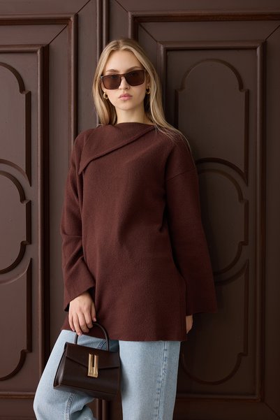 Suede Style 44406 - Стилен, удобен дамски дълъг пуловер от филц-полиестер