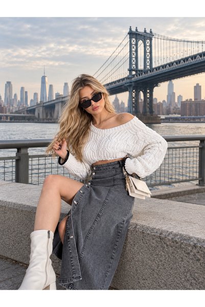 Swet Shop Jeans Women's Buttoned Front Maxi Length Lycra Denim Skirt
