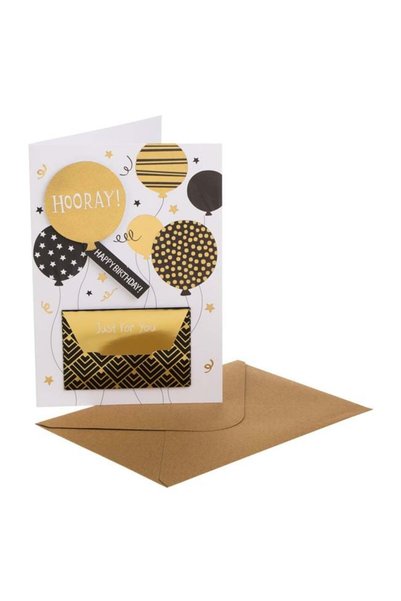 ANTBRO Felicitare Zi de Naștere Albă cu Baloane Negre și Folie Aurie Happy Bi...
