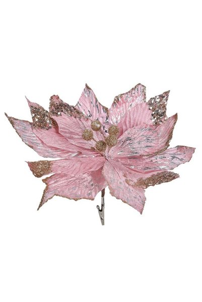 ANTBRO Floare Decorativă de Crăciun Catifelată Roz cu Glitter Șampanie, Paiet...