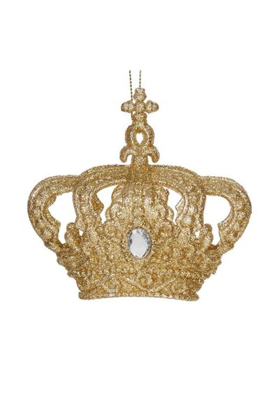 ANTBRO Ornament Brad de Crăciun Coroană Aurie cu Glitter și Piatră 11x9.5cm, ...
