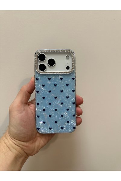 YZGOLDEN iPhone 18 Promax Compatible Case Glittery Blue Pearlescent Tiny Hear...