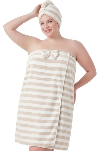 Generic منشفة استحمام نسائية كبيرة الحجم (XXL-XXXXL)، رداء حمام خفيف الوزن لل...