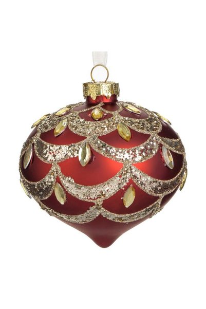 ANTBRO Ornament Brad Glob Onion din Sticlă Roșu Mat cu Glitter Șampaniu și Pi...