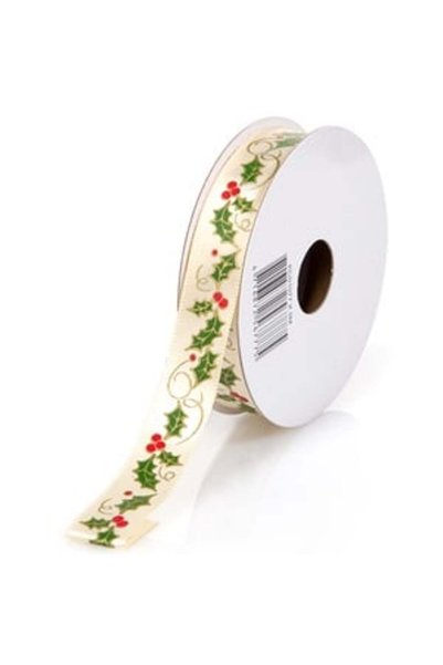 ANTBRO Panglică Decorativă de Crăciun Bej Aurie cu Model Vâsc 5m x 15mm, pent...