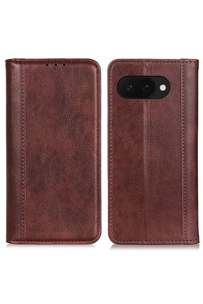 XGSM Husă flip din piele despicată pentru Google Pixel 9A, Maro
