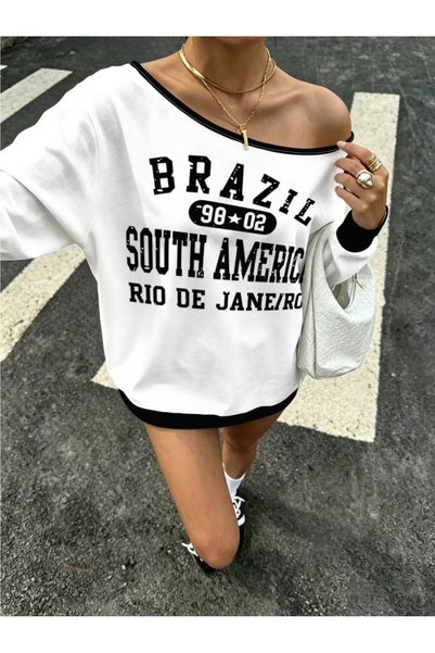OVER HEAD Hanorac cu umeri goi, cu imprimeu colorblock, Brazil 98, pentru femei