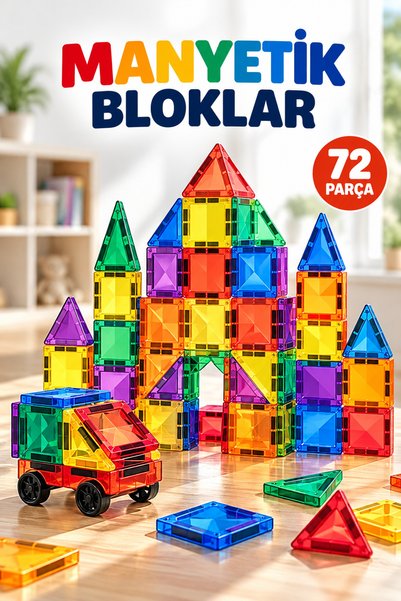 viyol marketim 72 Parça Manyetik Bloklar – Mıknatıslı Yapı ve İnşa Seti, Eğit...