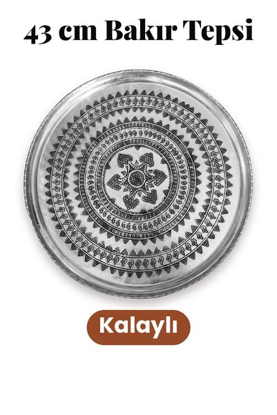 Binbir Trend 43 cm Hand Embroidered Authentic Patterned Pewter Urfa Copper Tray