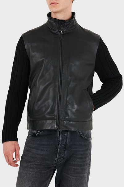 Emporio Armani Deri Dik Yaka Fermuarlı Ceket Erkek CEKET EM007276 AF29262 UC001