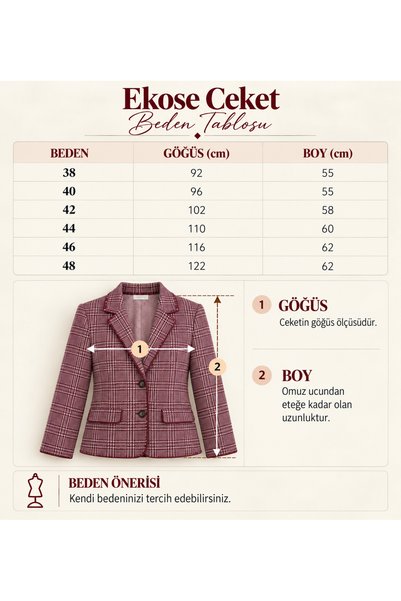 Boutique Juji EL İŞÇİLİKLİ BORDO EKOSE CEKET