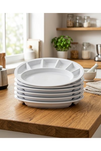 BİODATA 7-Compartment Luxury Breakfast and Presentation Plate Set of 6 - Oval...