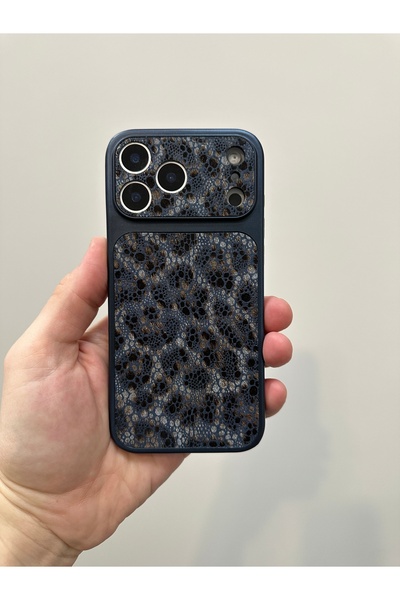 YZGOLDEN iPhone 18 Promax Compatible Navy Blue French Lace Patterned Luxury P...