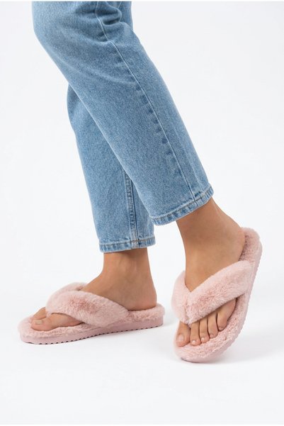 N MODA Kadın Peluş Parmak Arası Ev Terliği Yumuşak Tabanlı Açık Burunlu Kışlık Rahat Günlük Konforlu Panduf