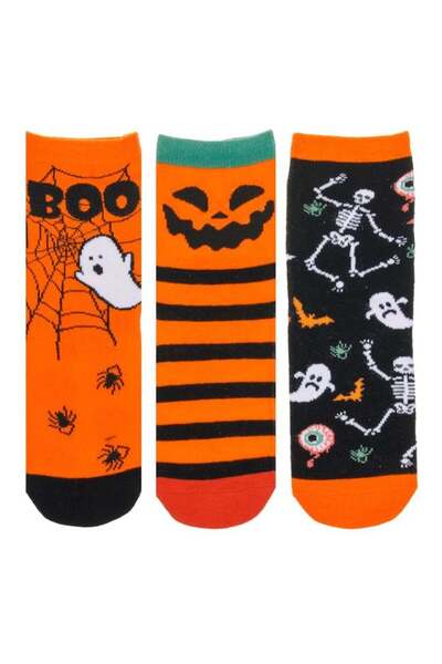 ANTBRO Set 3 Perechi Șosete de Halloween Portocalii și Negre cu Păianjeni, AN...