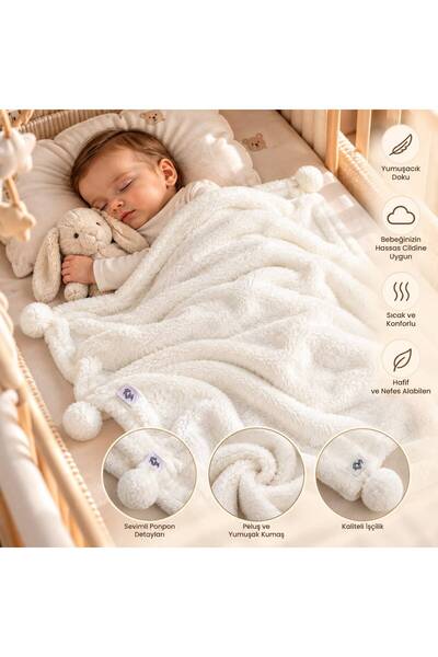 KUTLU MAISON Bebek/Çocuk Battaniye Ponponlu Welsoft 100x110