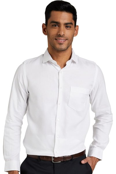 Generic قميص رجالي رسمي قطني ضيق بلون موحد (DVF06F2L01-8-40_أبيض)