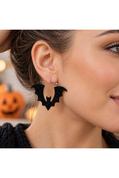 ANTBRO Cercei de Halloween Tip Cerc Negri cu Liliac și Glitter Argintiu 3,5cm...
