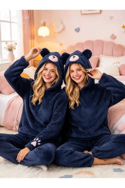 NiCe İç Giyim Costum de pijama de iarnă pentru femei, cu glugă, cu broderie c...