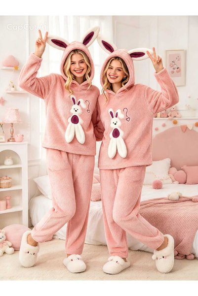 NiCe İç Giyim Hooded Rabbit Detail Embroidered Pink Color Trendy Fun Comforta...