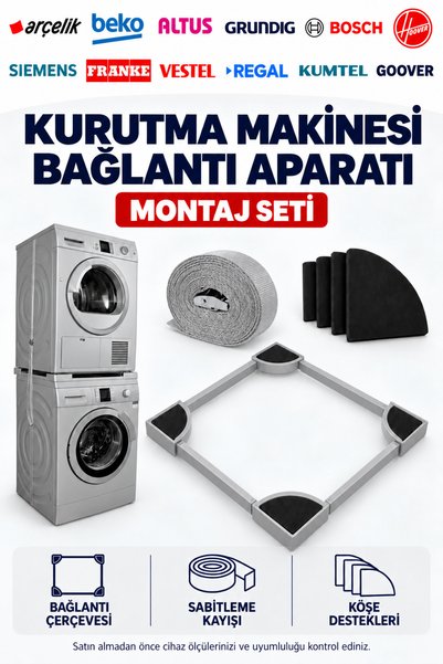 ÖZ BEYAZ EŞYA ÇAMAŞIR YIKAMA VE KURUTMA MAKİNESİ - KEMERLİ BİRLEŞTİRME APARATI MONTAJ KİTİ (GRİ RENK)