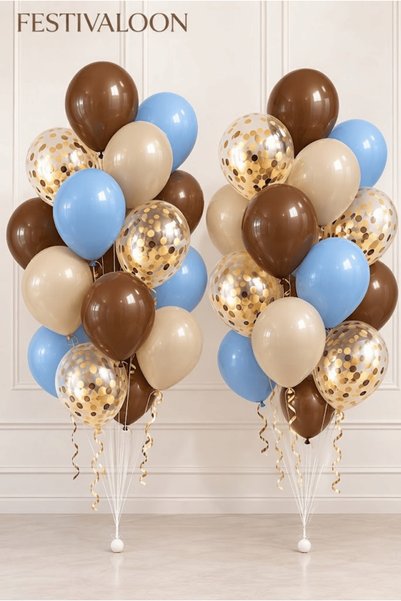 FESTİVALOON 20-Piece Brown Sea Sand Pastel Blue Transparent Gold Confetti Bal...