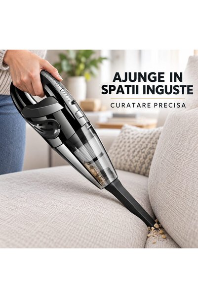 The Hub Aspirator de Mana fara Fir pentru Casa si Auto, 120W, Aspirare Umeda/Uscata, 15,1-20 kPa, Incarcare USB, Negru