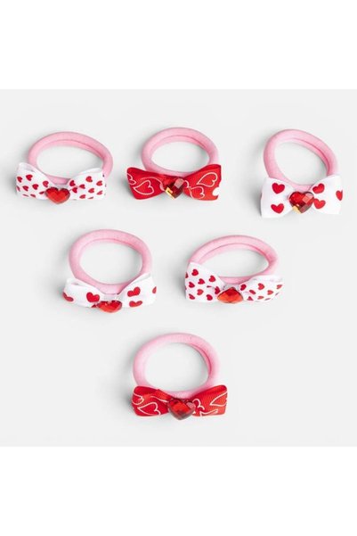 ANTBRO Set 6 Elastice de Păr Frotte Roz cu Fundițe 6cm și Pietre Roșii în For...