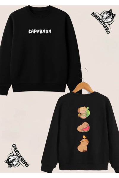 MarkaTurko Capybara Special Design Double-Sided Printed Crew Neck Sweatshirt