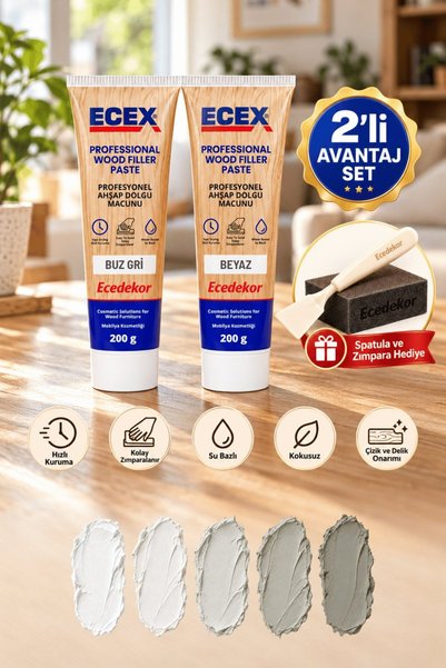 ecedekor Buzgri - Beyaz Ahşap Tamir Macunu (200gr) – Çatlak ve Yüzey Dolgu Ma...