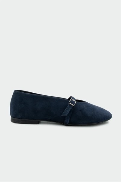 LAMİNTA Nest Navy Blue Suede Comfortable Modern Genuine Leather Mary Jane Wom...