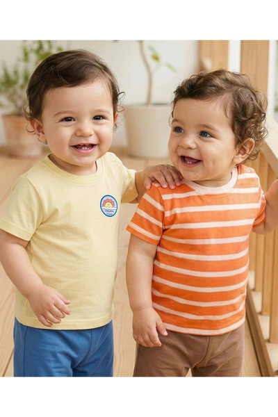 Babyoye قمصان تي شيرت مخططة ومطبوعة بتصميم عيد الميلاد بأكمام نصفية من القطن ...