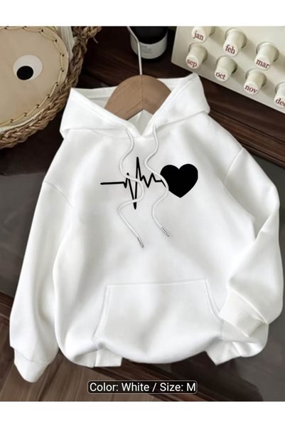 bellanova Unisex White Loose Fit Hooded Sweatshirt with Inner Pockets, Warm H...