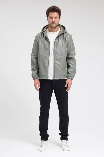 NGR Men's Genor Oversize Hooded Leather Coat Mint Green