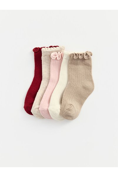 LC Waikiki Rmz Gi̇yi̇m Farkiyla Baby Girl 5-Piece Sock Set