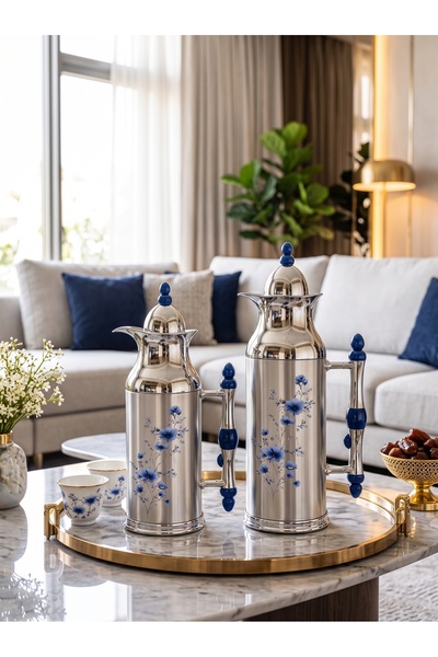 Generic Brand طقم ترامس شاي و قهوة استيل 600 مل +1 لتر بتصميم فاخر وعصري لجلس...
