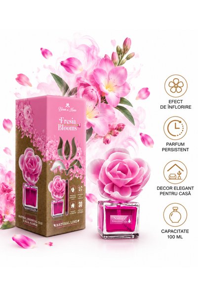 Elix Odorizant de cameră Bloom at Home, difuzor de parfum cu floare decorativă, aromă de frezie (Freesia Blooms), 100 ml