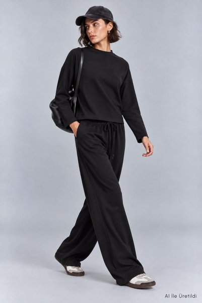 Şeker Portakalım Crew Neck Sweatshirt and Wide Leg Sweatpants Set