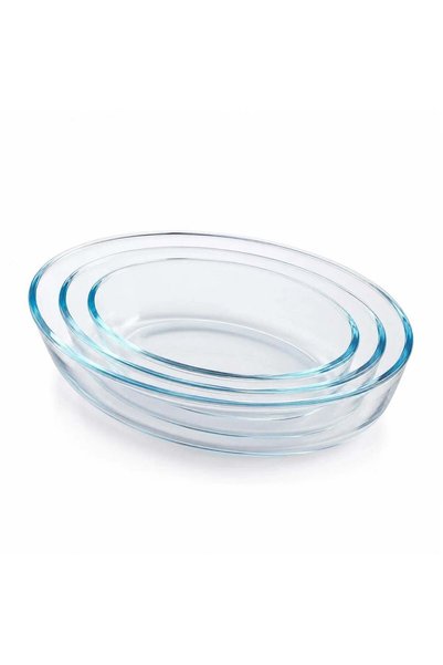 More Vase ovale din sticlă, set de 3, termorezistente, 35x24.6cm, pentru cupt...