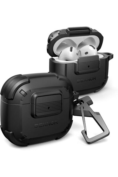 Dexnor حافظة لسماعات AirPods 4 مع قفل مقاوم للسقوط، غطاء حماية متين مقاوم للص...