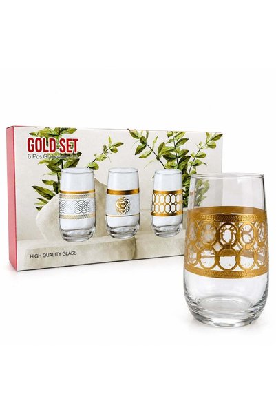 More Set of glasses 6 pieces/set, Gilded Pattern 13cm Transparent