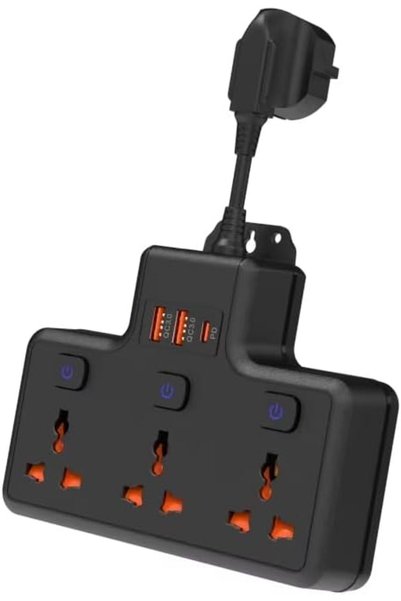Generic مقبس طاقة جداري عالمي بثلاثة منافذ وثلاثة منافذ USB مع قابس بريطاني، ...