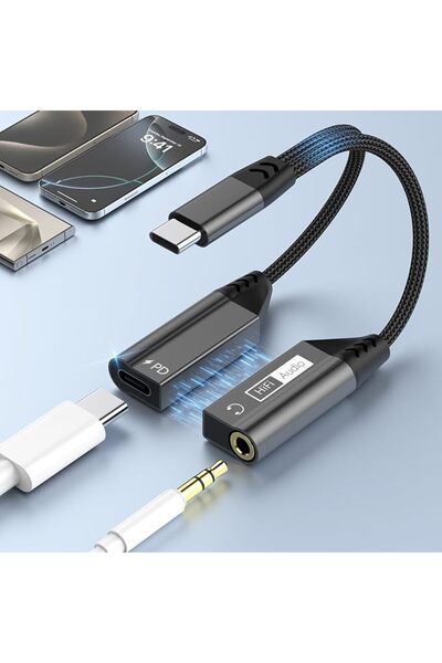 GENERAL محول شحن مغناطيسي بمنفذ 3.5 ملم، محول 2 في 1 من USB C إلى Aux