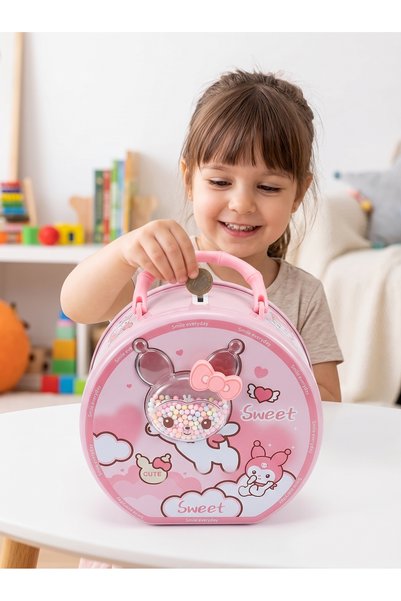 MİLAYS LİFE HOME COLLECTİON Cute Metal Pink Piggy Bank with Password Protection