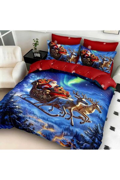 CumparaMisim Lenjerie pat dublu cu Elastic, FINET, 5D Digital Print, Craciun,...