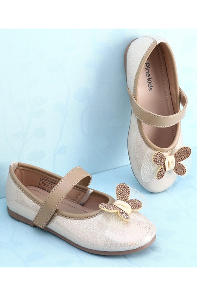 Pine kids Velcro Closure Butterfly Applique Ballerina - Brown