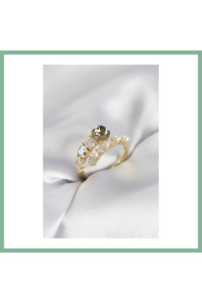 BŞK VİRGO Gold Color Brass Zircon Stone Pearl Women's Ring Bsk2026