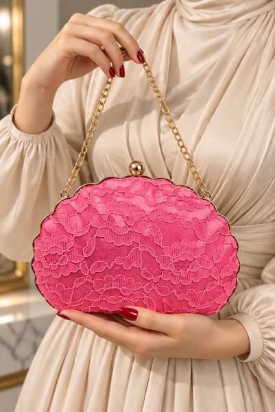 Famels Lace Bag, Oyster Bag / French Lace Bag, Coral Color