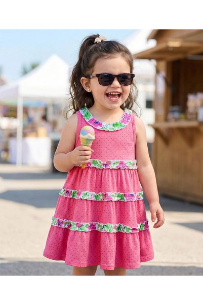 Baby Hug فستان بيبي هاج بدون أكمام من قماش الجيرسيه المطوي مع طباعة نقاط البو...