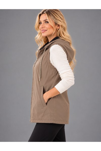 duygu altıntaş Women's Hooded Fleece Lined Zippered Waterproof Vest